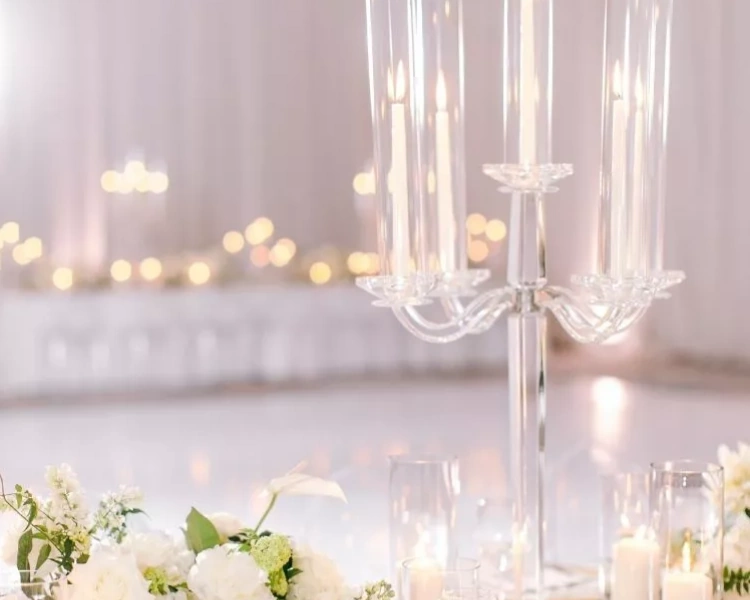 decoración mesas boda candelabro cristal